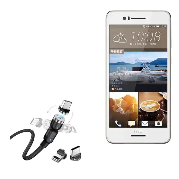 BoxWave Cable Compatible with HTC One M10 - MagnetoSnap AllCharge Cable, Magnet Charging Cable USB Type-C Micro USB - Jet Black