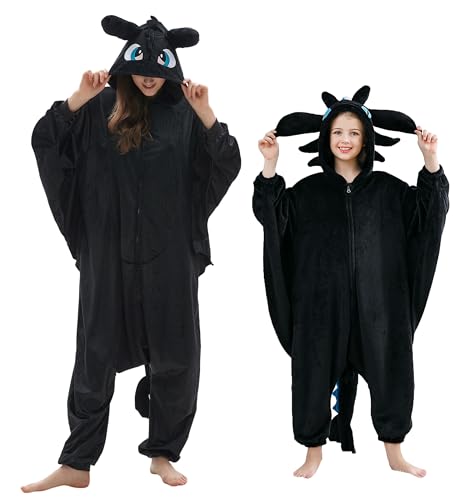WILDROOMS Unisex Adult Animal Onesie Pajamas Cosplay Halloween Costume Christmas One-Piece Sleepwear Black-M