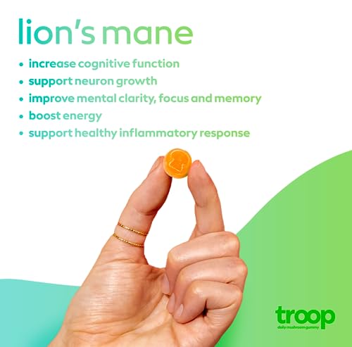 Troop Mushroom Lion's Mane Gummies, Supplement for Focus & Mood, Cognitive, Immune & Memory Support - Brain Boost, Natural Peach Mango Flavored Nootropic with Fruit Body Gummy - Vegan, 60 Count - Image 3