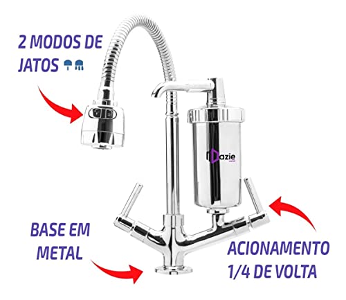Torneira Com Filtro Gourmet Cozinha Bancada 1/4 Volta Flexível + 02 Refil Extra