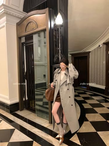 utcoco Womens 2025 Fashion Double Breasted Long Trench Coat Windproof Classic Lapel Overcoat with Belt 7