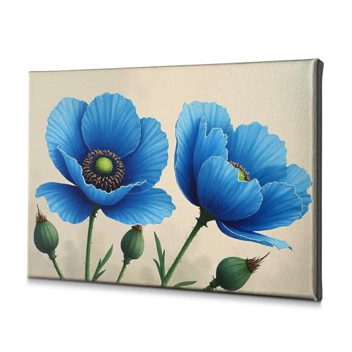 Tableau sur toile coquelicots bleus 20x30 cm finition artistique