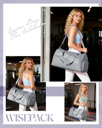 Image of Gym Bag for Women with Shoe Compartment Lightweight Travel Duffle Bags Carry on Bag Overnight Weekender Duffel Bag with Wet Pocket Personal Item Travel Bag Tote Bag Workout Dance Bag Grey