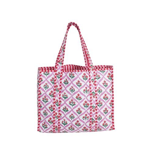 Image of Cotton Tiger Block Print Tote Bag, Indian Handmade Shopping Shoulder Bag, Unisex Market Daily Use