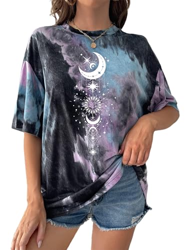 Image of Remidoo Women's Casual Oversized T Shirt Short Sleeve Graphic Tee Letter Tie Dye Shirts