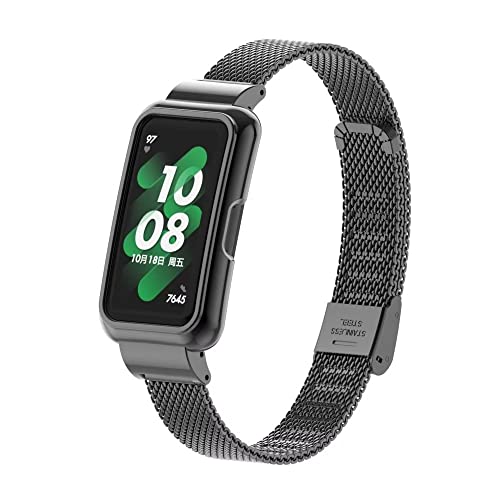 T-BLUER Compatible for Huawei Band 8 Strap,Stainless Steel Metal Replacement Band Bracelet Wristband Accessories with Metal Frame for Huawei Band 7/8/9 Black - Image 2