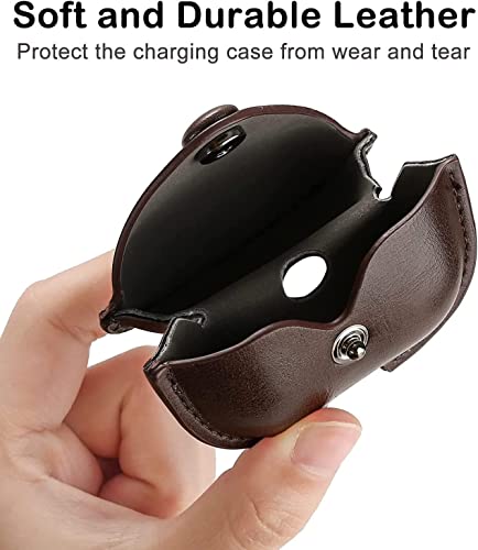 Image of Genuine Leather Case Compatible with AirPods Pro 3rd Gen (2025), VOMA Protective Cover for Apple AirPods Pro 3 Wireless Charging Case with Keychain and Snap Lock Chocolate Brown