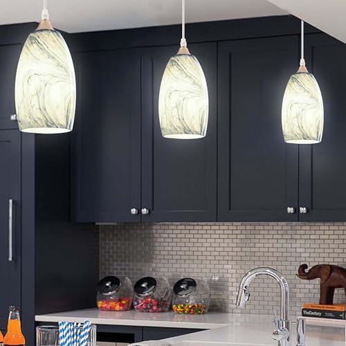 Image of GO&SO Ink-blue Glass Lamp Shade 3Pcs,7.8 inch H x 4 inch D,Oval Pendant Light Shade | 1.57 inch Fitter E26 Base,Hand-Blown Art Fixtures,Chandelier Shades for Kitchen Island,Hanging Light Shades