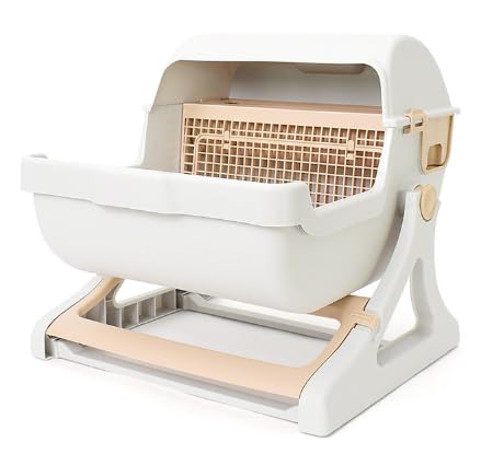 猫用セミクローズドトイレ(猫砂盆付きスコップ 四季通用) (カーキ)