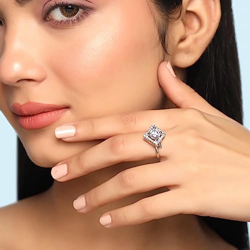 AD Studded Silver Tone Rings Combo of 3 Adjustable Birthday Gift for Women