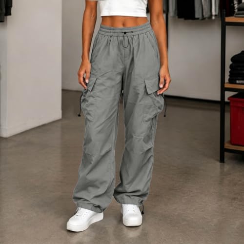 Women's Cargo Pants Drawstring Waist Wide Leg Utility Work Trousers - image 2