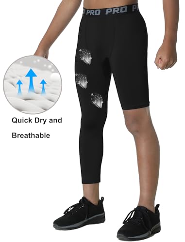 EXARUS Pacote com 4 leggings de compressão para meninos, para basquete, atlética, camada de base esp