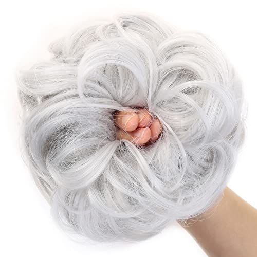 JJstar Messy Hair Bun Curly Wavy Hair Scrunchies Accessories Pieces for Women Girls Synthetic Chignons (Silver Grey) - Image 4