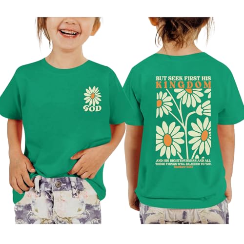 Weripoah Jesus Shirt for Girls Christian Faith Tshirts Kids Cute Bible Verse Graphic Tees Inspirational God Religious Clothes(Green 150)