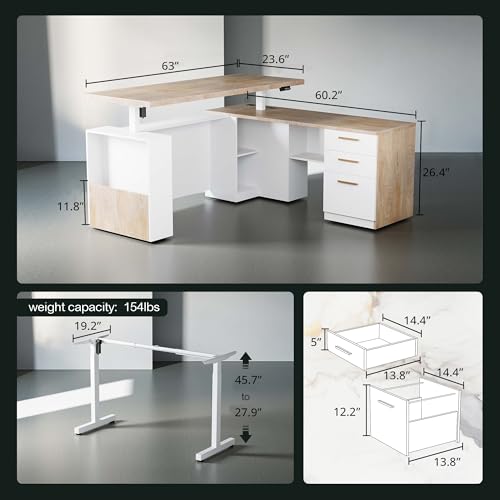 Image of ModernMate 63 inch L Shaped Executive Standing Desk with 3 Drawers