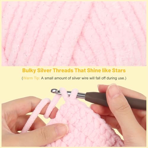 Image of Katech Sparkle Chenille Yarn for Crocheting-6 * 50g /1.76oz-6 Super Bulky
