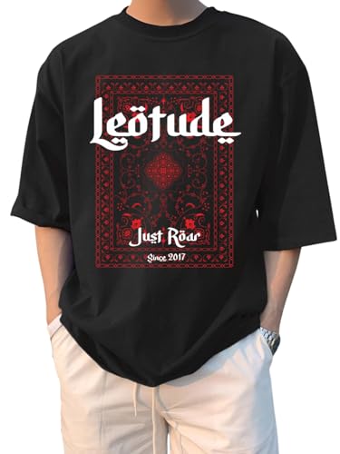 Image of LEOTUDE Casual Half Sleeve Cottonblend Printed Round Neck Drop Shoulder Oversized Tshirt for Man (Color Brown)
