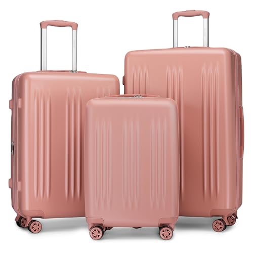 Image of Kono 3 Piece Expandable Luggage Set with Spinner Wheels Hardshell, Nude