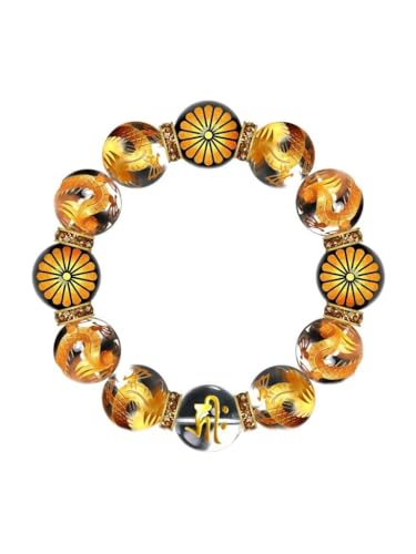 超極太18mm ロンデル×菊A 金龍水晶 梵字水晶数珠ブレスレット ロンデルカラー:ゴールド×守護梵字:バン(未申年) 悪党の店 BIRTHJAPAN バースジャパン