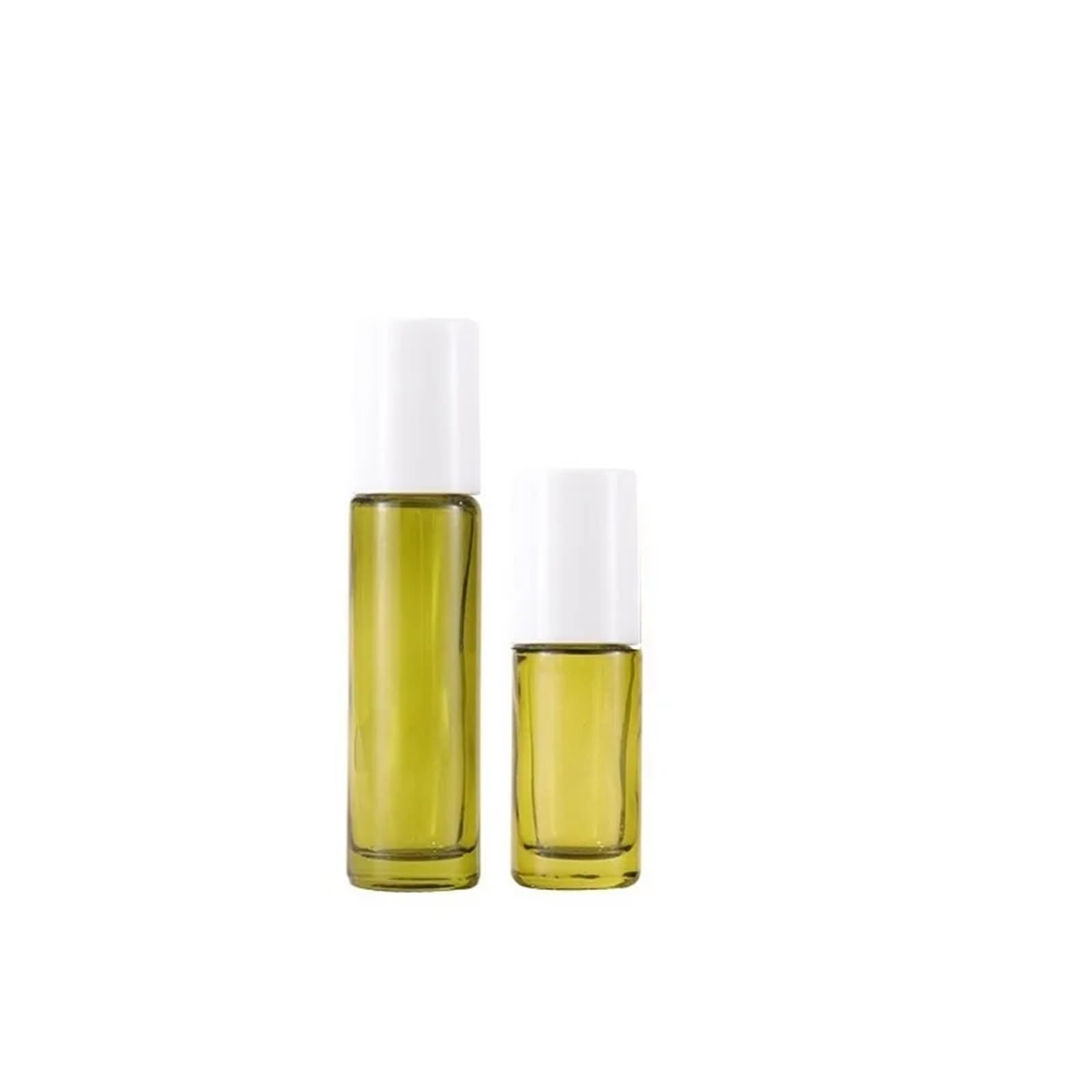 Roll-On-Flaschen, 5/10 ml, olivgrüne Glasflaschen für ätherische Öle und Augencreme, Nachfüllflaschen (5 ml weißer Deckel, Stahlroller)