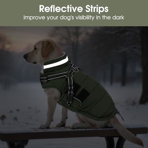 ASENKU Hundemantel Winter für Kleine, Mittel & Grosse Hunde, Hundemantel mit Geschirr Wasserdicht Winddichtes Reflektierender, Warme Hundejacke Mit Brustgurt Winterjacken & Wintermäntel für Hunde M