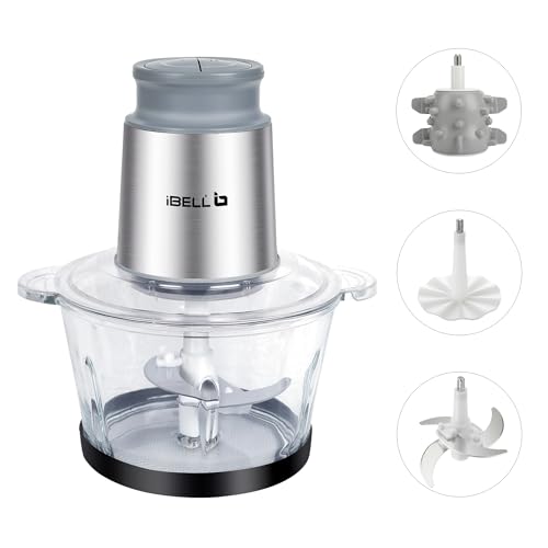 Image of IBELL MT200GPRO Electric Chopper with 2-Yr Warranty, 700W Powerful Motor, 2L Glass Bowl, Multipurpose for Meat, Vegetables, Fruits & Nuts, Includes Garlic Peeler & Egg Whisker (Silver)