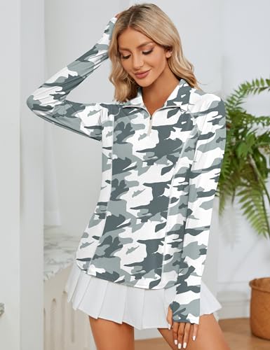 Image of LOMON Women Long Sleeve Shirts Sun Protection 1 /4 Zip Summer Quick Dry Hiking Shirts Quarter Zip Pullover for Women