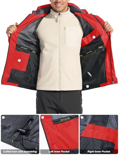 Image of MAGCOMSEN Men's Hooded Windproof Water Resistant Rain Jacket Windbreaker 5 Pockets for Hiking,Fishing,Runing