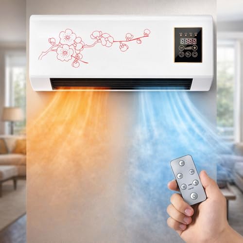 Portable Wall Mounted Air Conditioner Fan 2 in 1 Heating & Cooling System, Ductless Smart AC and Heater Combo Unit with Remote, No Exhaust Mini Split for Bathroom Office(Red)