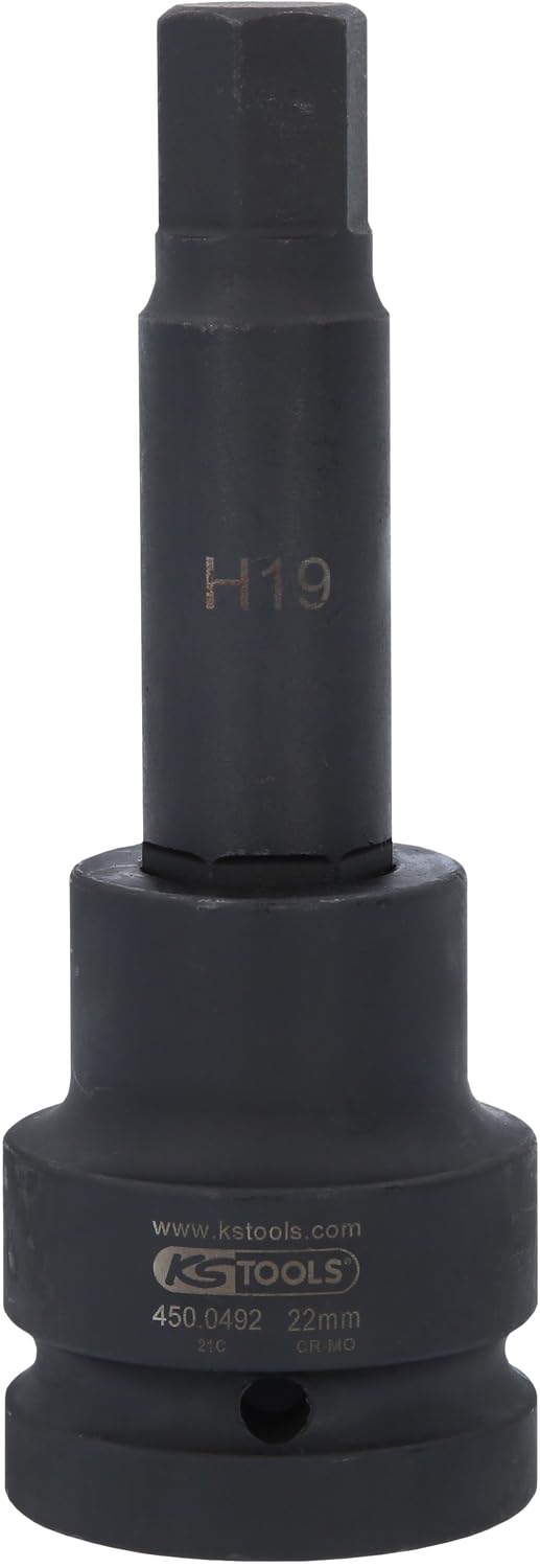 KS Tools 450.0492 Bussola per Avvitatori ad Impulsi per Viti a Esagono Incassato, Lunga, 19 mm, 1"