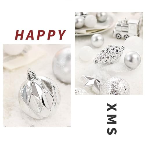 65ct Christmas Balls Ornaments, Shatterproof Plastic Decorative Baubles for Xmas Tree Decor, Multi-Size Christmas Ornaments Set for Tree, Home Indoor Party Decor, Silver