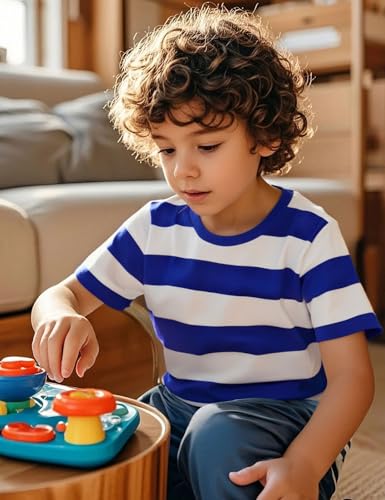 COSLAND Boys and Toddlers' Short Sleeve Striped T-Shirt, Cotton, Kids' Crew Neck Tee, 2T-Large3