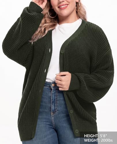 Image of QUALFORT Women's Oversized 100% Cotton Cardigan Sweater | Long Sleeve V Neck Button Down Open Front Knit Outerwear