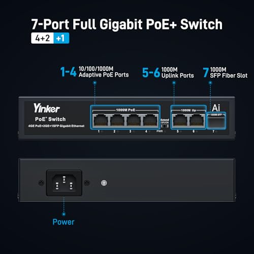 Image of 7-Port PoE Ethernet Switch, 4 POE+@65W + 2 Gigabit Uplink + 1 SFP Slot