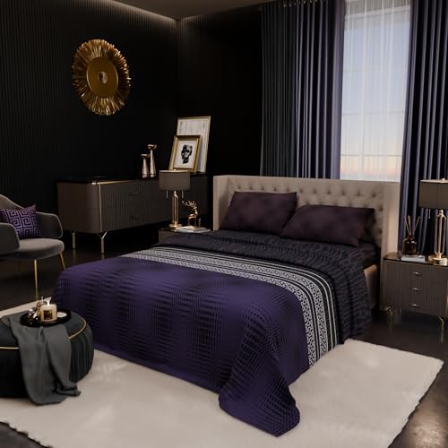 Image of Stoa Paris 100% Bamboo Cotton King Size Bedsheet with 2 Pillow Covers, 200TC Printed Bedding Set, Breathable, All-Season Comfort, Aesthetic Home Decor, Imperial Grandeur -Amethyst Realm(228cmx274cm)