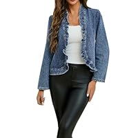 Cocila Giacche Di Jeans Con Volant Da Donna A Maniche Lunghe Aperte Sul Davanti Top 2025 Alla Giacca In Pelle (Blue Xl) Cappotti Autunno Corta Ecopelle Piumini Leggeri Piumino