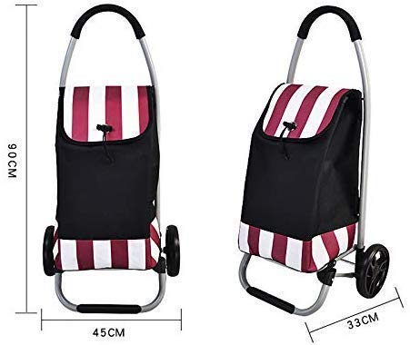 Trolley, Einkaufstrolley mit großer Kapazität, Anhänger, Reisen, Wandern, Push-Pull-Auto, 7-Zoll-Lagerradstand, faltbar, rote und weiße Streifen – Bild 3