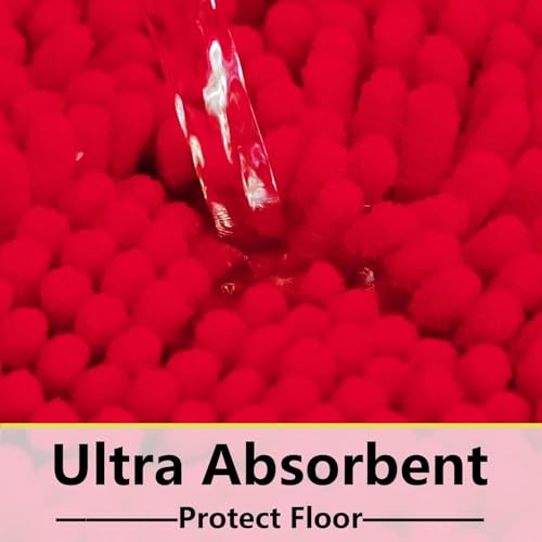 Image of BOANKODU Bathroom Rugs 15x23, Extra Soft Absorbent Chenille Bath Rugs, PVC Backing Quick Dry, Machine Washable Bath Mats for Bathroom Floor, Tub and Shower, Home Decor Accessories, Red