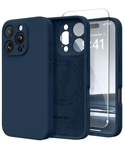 Image of Magnetic for iPhone 16 Pro Case, Compatible with MagSafe, [Full Camera Protection][Screen Protector] Silicone Shockproof Protective Phone Case for iPhone 16 Pro 6.3 inch, Cobalt Blue