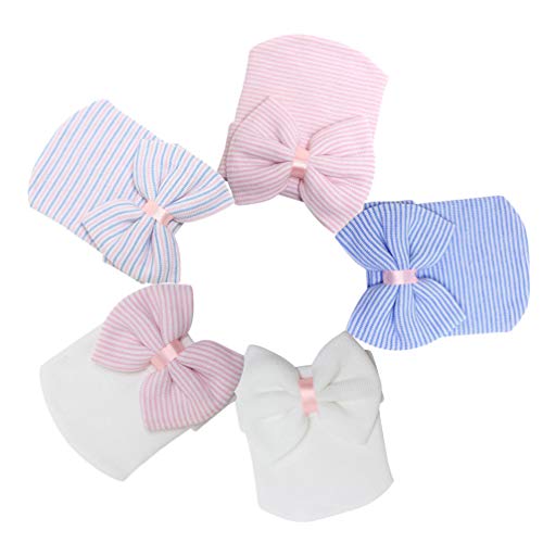 NUOBESTY Gorro de Nudos con Lazo, Gorro de Ganchillo Grande Gorro de Punto para bebé recién Nacido Azul Colorido Blanco Rosa Blanco Sombrero Blanco fotografía Rosa Prop - 5 Piezas