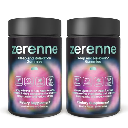 ZERENNE Sleep & Relaxation Gummies, Melatonin-Free Natural Sleep Aid, Stress Relief, Non-Habit Forming Formula, Saffron, Valerian Root, L-Theanine & B12, Licorice Berry, 120 ct 19.2 oz (2 Pack)