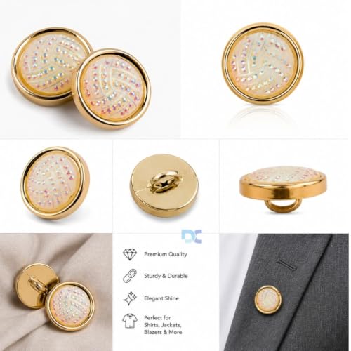 Image of Pack of 12 Cream White Color with Golden Edges Buttons Diameter 18 mm,(28L) for Sherwanis, Waist Coat for Men and Art and Craft Round Buttons