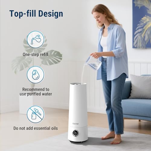 Image of COSTAR Humidifier for Room Moisture with 6 Litres Water Tank, Top-Refill Cool Mist Ultrasonic Humidifier for Home Bedroom Whisper-Quiet, Auto-Shut off, Effective Cold & Cough Relief