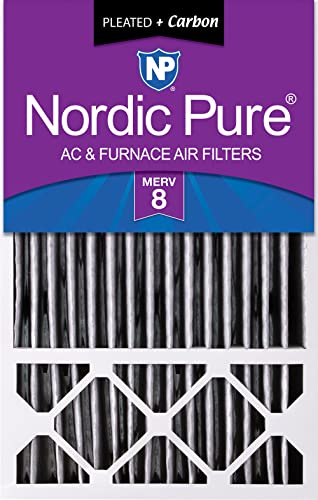 Image of Nordic Pure 16x25x5 Pleated MERV 8 Plus Carbon Air Filter 1 Pack | Actual Size: 15 3 /4 x 24 3 /4 x 4 3 /8 Honeywell Replacement Made in USA, Standard HVAC & Furnace Filtration