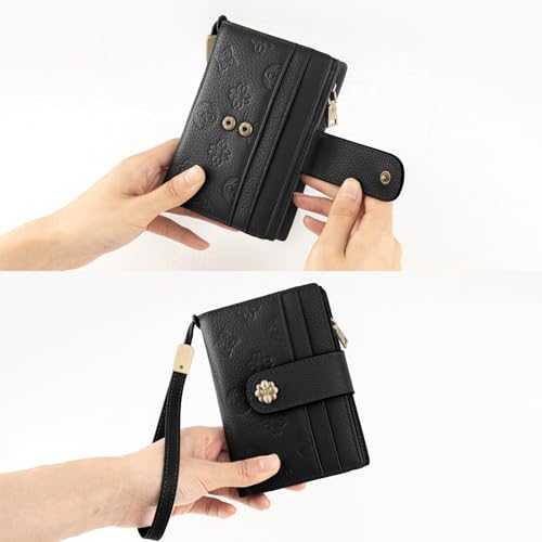 Small Wallet for Women RFID Blocking Leather Trifold Compact Card Wallets Ladies Wristlet Purse with Zipper Coin Pocket ID Window4