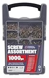 Forgefix 1000pc Screw Assortment with Zinc Yellow Passivated Coating for Corrosion Resistance, Includes Organizer Case with 9 Removable Cups and 2 PZ2 x 25mm Bits