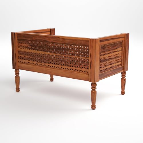 Image of Sheesham Wooden 4 Seater Sofa Set for Living Room | Rosewood Cushion Sofa | Solid Wood Sofa Set for Lounge (Honey, 4 Seater)