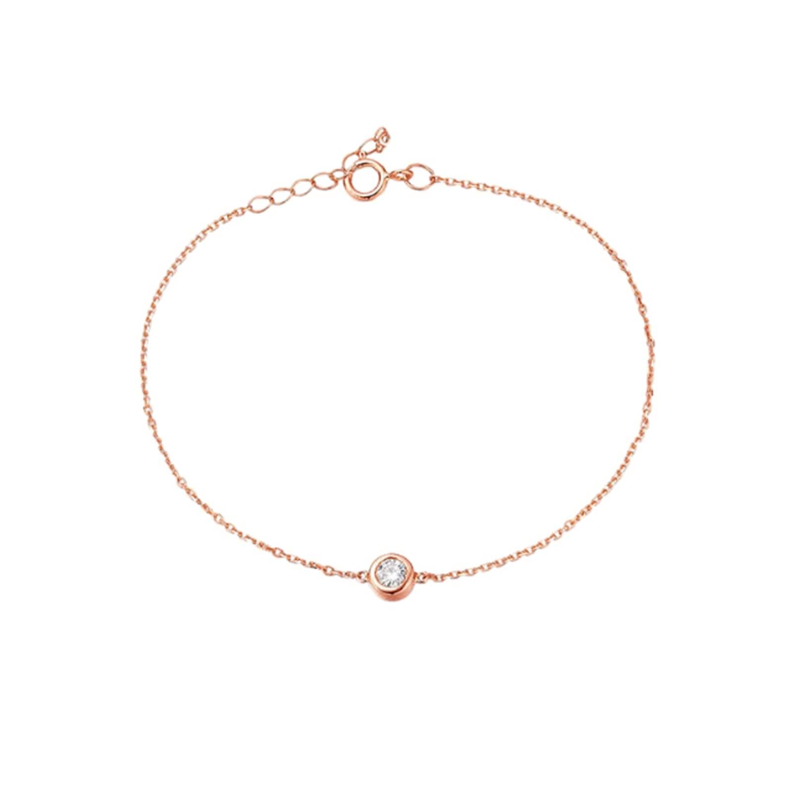 Pulsera de oro rosa, pulseras de joyería para mujer, diamantes blancos de 0,08 quilates, cadena redonda