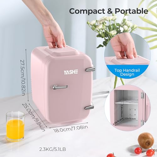 YASHE Mini Fridge, 4 Liter/6 Cans Small Fridgerator for Bedroom, AC/DC Thermoelectric Cooler and Warmer for Skincare Drink Office Dorm Car, Pink - Image 5