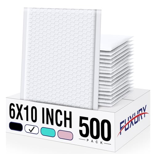 Image of Fuxury White Bubble Mailers 6x10 Inch Padded Envelopes 500 Pack Bulk | Usable Size 6x9 Self Seal Padded Mailers Waterproof Cushioned Shipping Bags for Jewelry, Makeup, Cards & Small Business #0